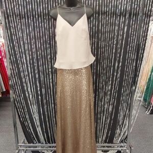 Two Piece  Cream and Gold Sequin Gown